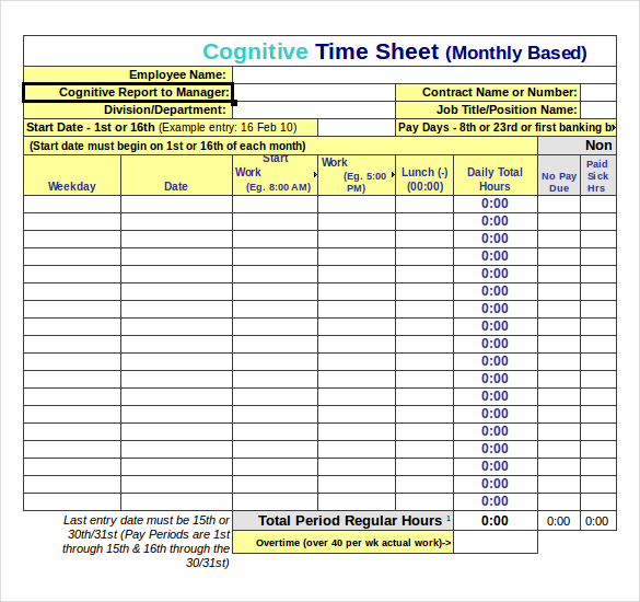 Timecard Template Excel   eskindria.com