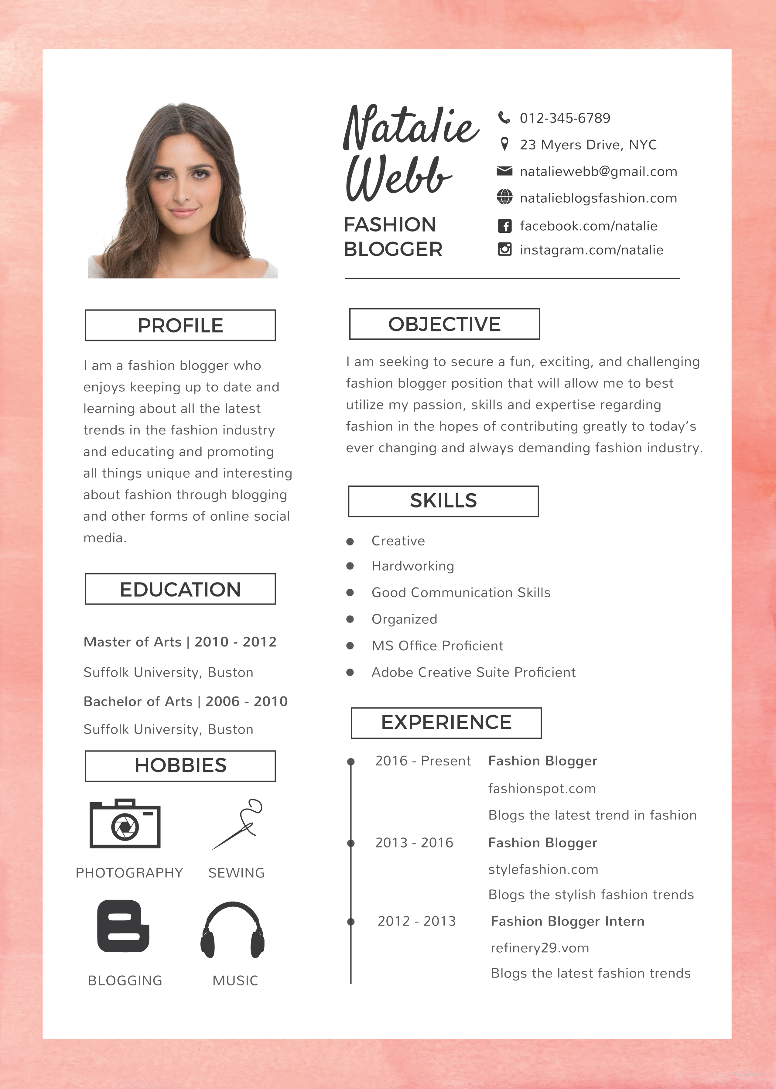Free Best Fashion CV Template in Adobe Photoshop, Microsoft Word 