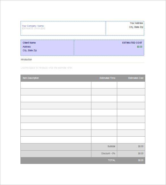 free construction estimate template pdf job estimate sheet 