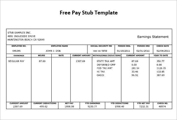 pay stub template microsoft pay stub template microsoft 