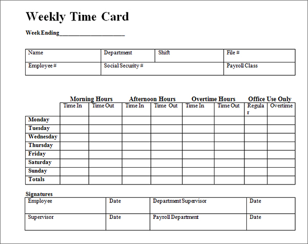 free printable time card template