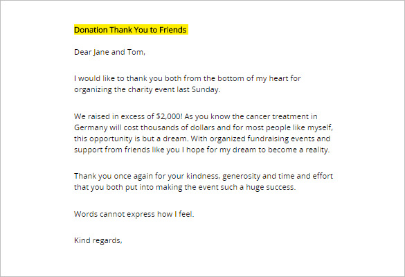 Donation Thank you Letter   6+ Free Word, PDF Documents Download 