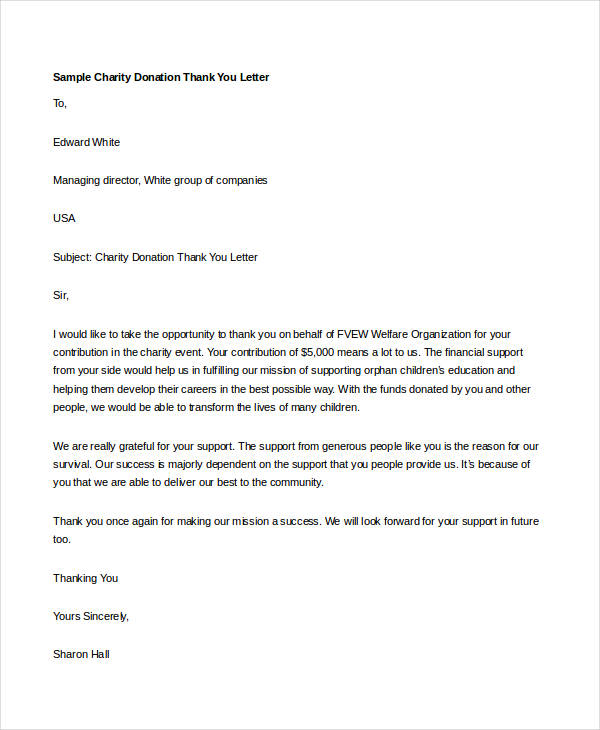 Fundraising Thank You Letter   Thank donors for their contribu 