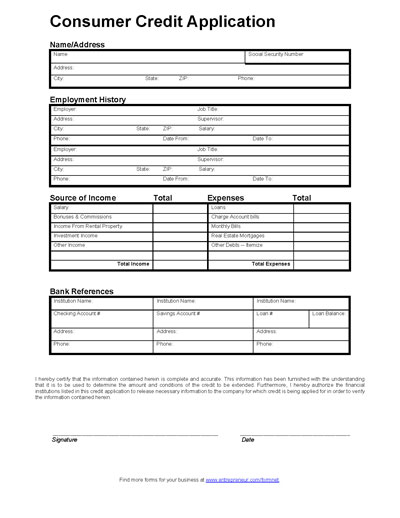 Free Printable Credit Application Form Form (GENERIC)