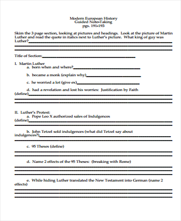 5+ Guided Note Templates   Free Samples, Examples Format Download 