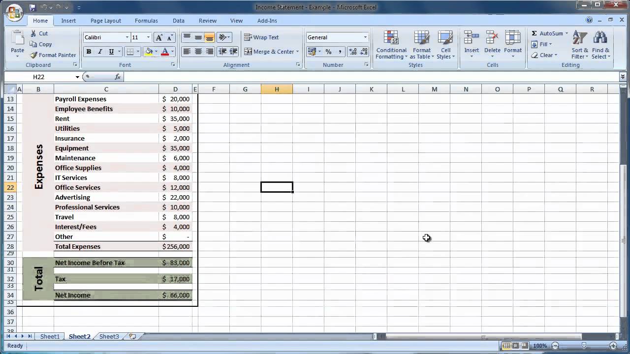 Excel 2007 How to Create an Income Statement Guide   Level 1   YouTube