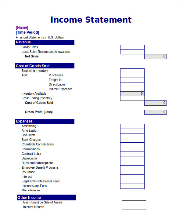 Income Statement Template Free Annual & Monthly Templates Xls 