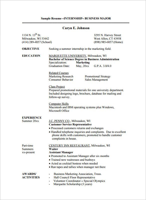 intern resume templates   Ecza.solinf.co