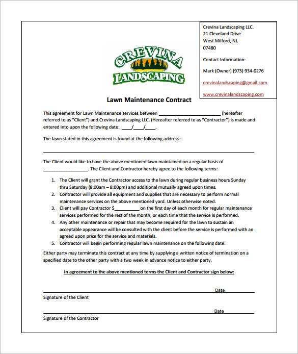lawn care proposal template 9 lawn service contract templates free 