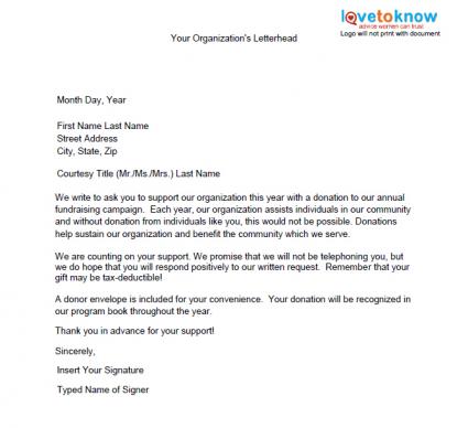 Samples Of Non Profit Fundraising Letters Sample Donation Letter 