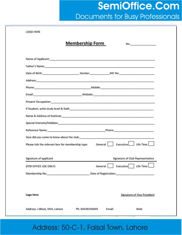 membership form template membership forms templates 