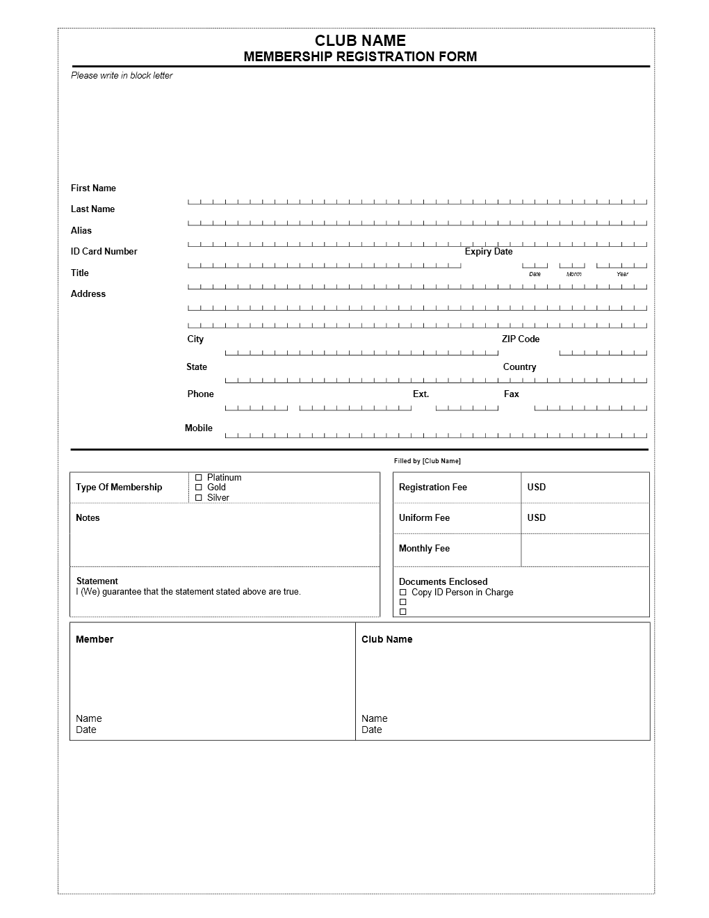 template for membership application form   Mini.mfagency.co