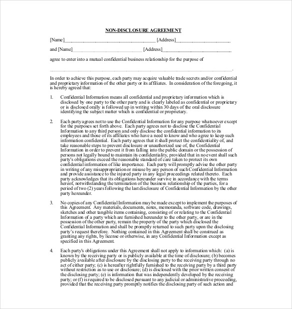 template of non disclosure agreement non disclosure agreement nda 