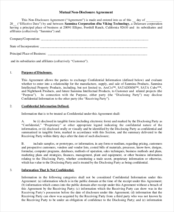 Mutual Non Disclosure Agreement Form – 10+ Free Word, PDF 