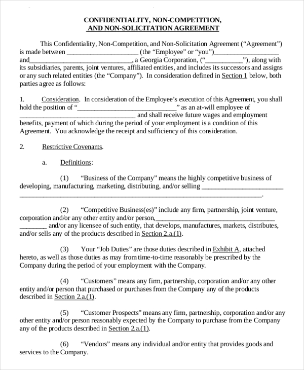 non compete agreement template 11 standard non compete agreement 