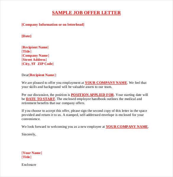 Printable Sample Offer Letter Template Form | Free Legal Documents 