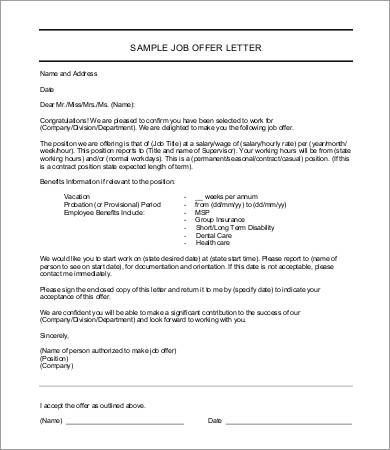 Offer Letter Example 9 Offer Letter Samples Free Sample Example 