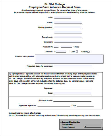 8+ Sample Employee Advance Forms | Sample Templates