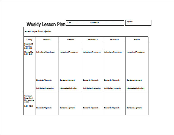 weekly lesson plan template   Ecza.solinf.co