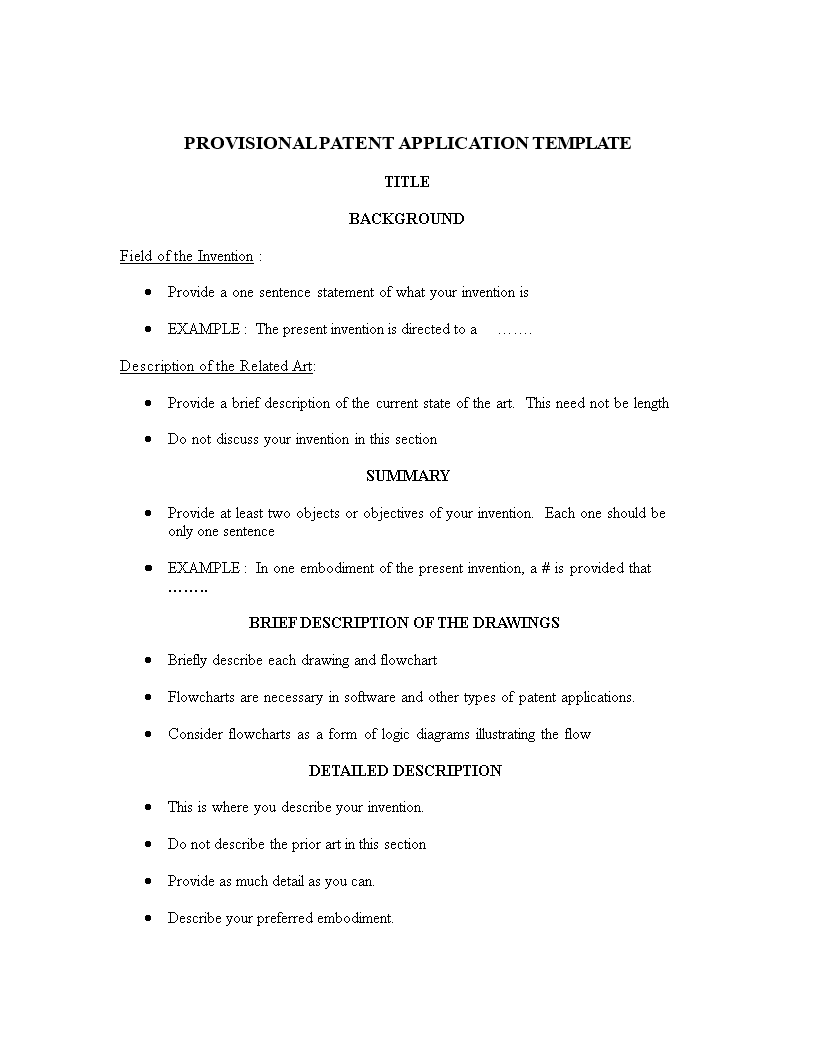 Provisional Patent Application Form   Free Template with Sample