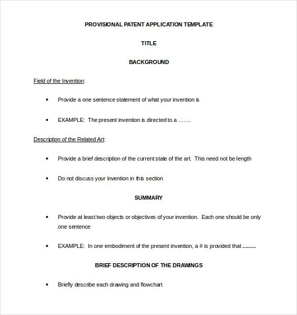 Provisional Patent Application Form   Free Template with Sample