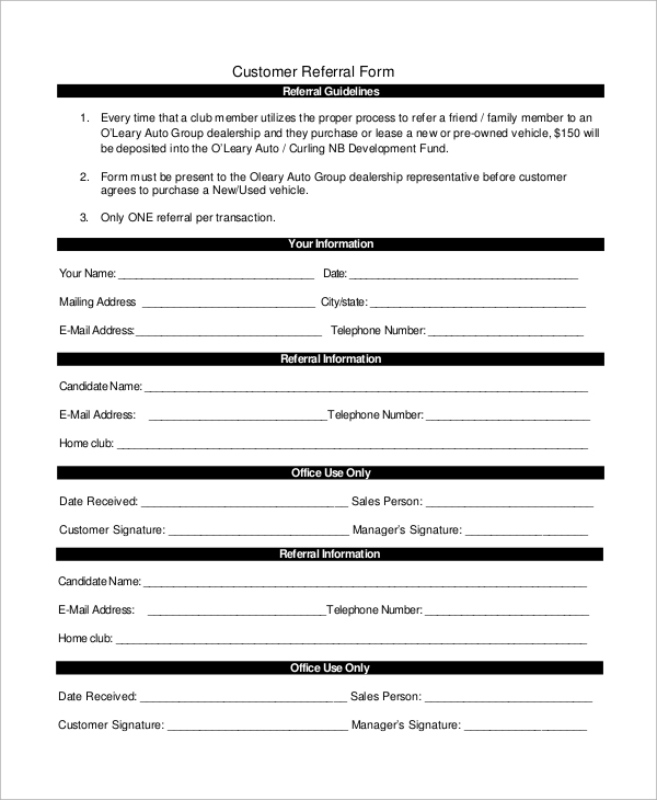 Referral Form Template | printable year calendar