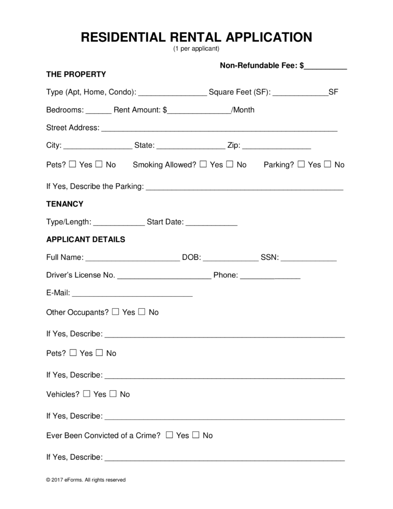 Free Rental Application Form   PDF | Word | eForms – Free Fillable 