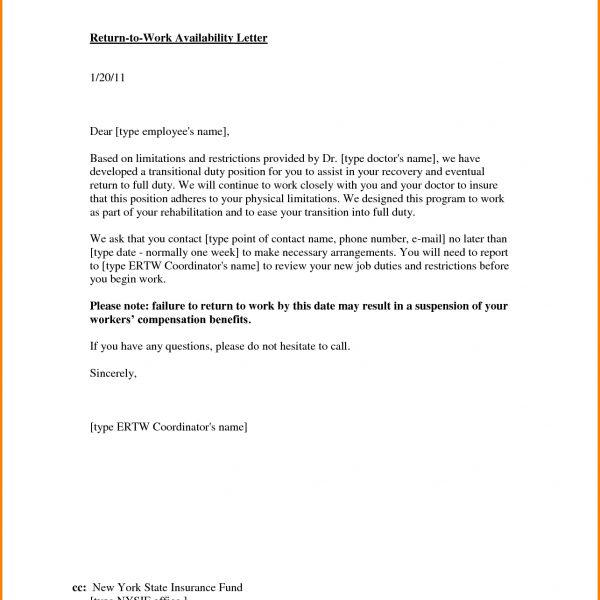 Return To Work Letter.41013765 – Letter Template Word throughout 