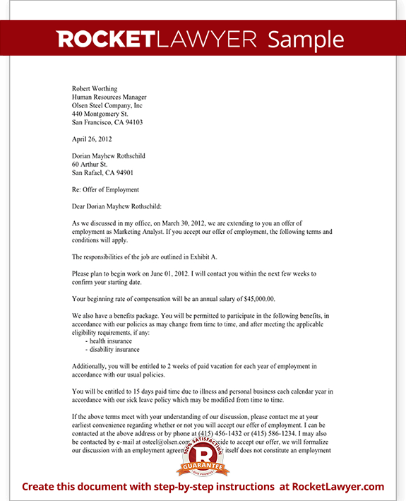 Fillable Online SAMPLE JOB OFFER LETTER Fax Email Print   PDFfiller