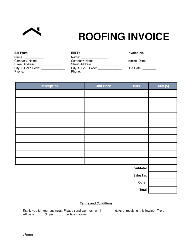 Free Roofing Invoice Template   Word | PDF | eForms – Free 