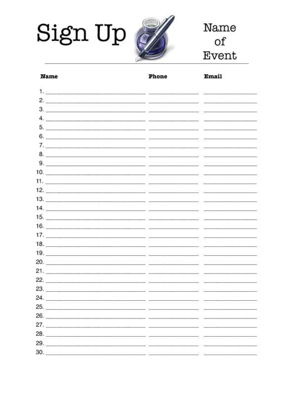 Sign Up Sheets   Potluck Sign Up Sheet