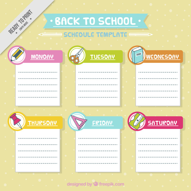 School schedule template with materials Vector | Free Download