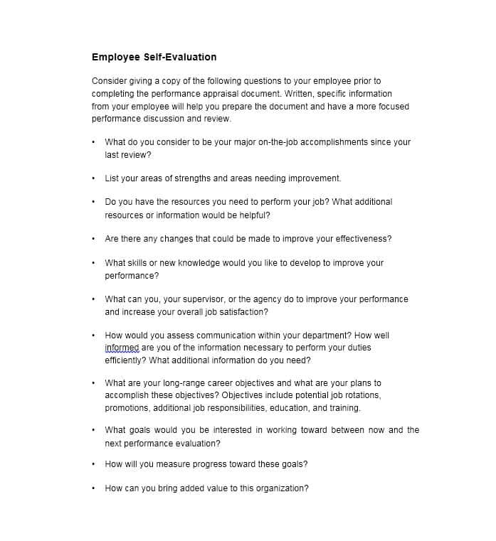 Self performance review sample evaluation examples 02 futuristic 