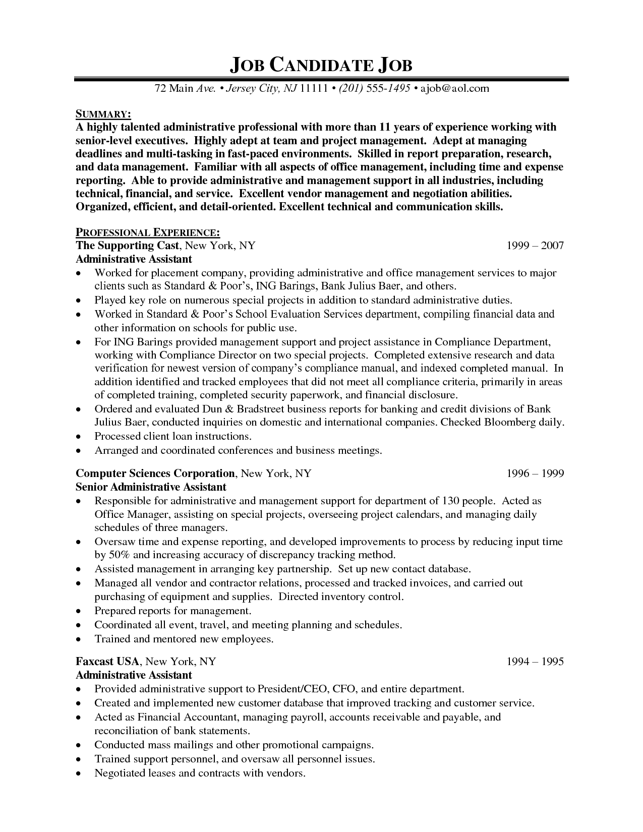 Senior Executive Assistant Resume (Sample) | Resume Samples 
