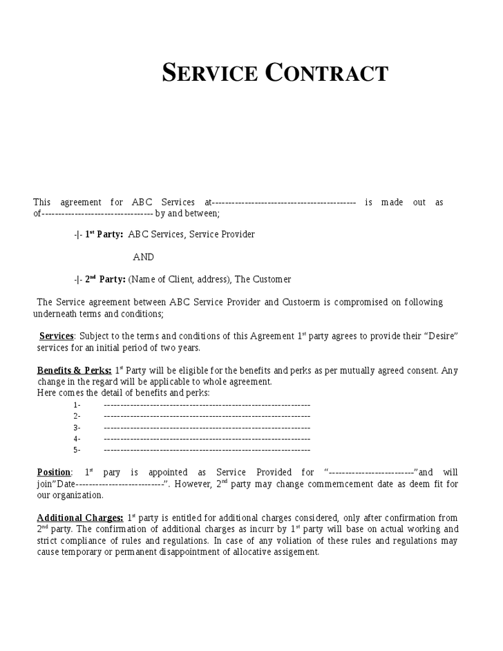 service contract agreement template service agreements templates 