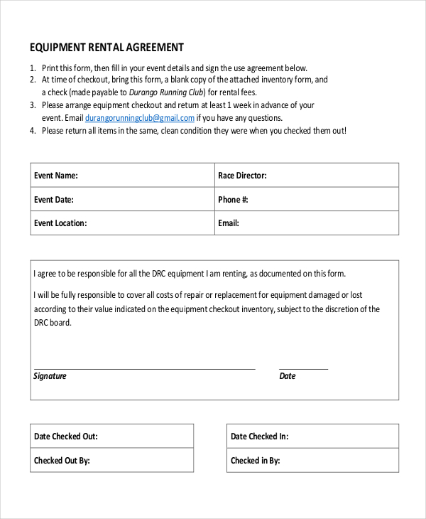 simple equipment rental agreement template free 21 equipment 