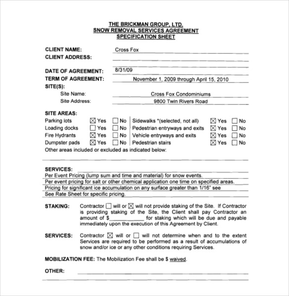 Snow Plowing Contract Template   20+ Free Word, PDF Documents 