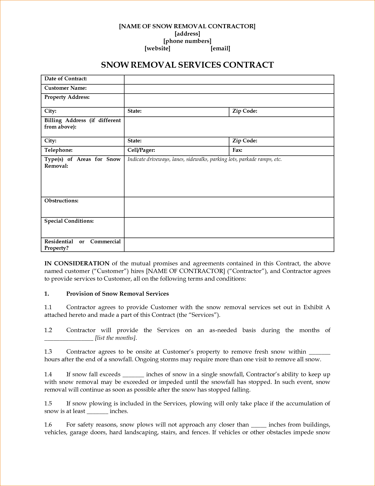 8+ Snow Removal Contract Template | Timeline Template