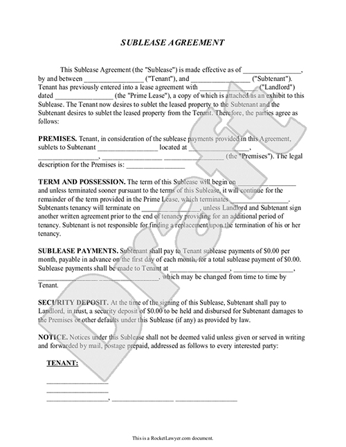 subtenant agreement template sublease agreement form sublet 
