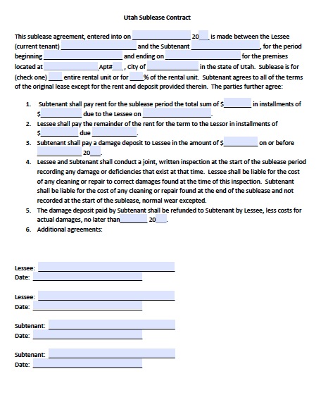 sublet lease agreement template free utah sublease agreement form 