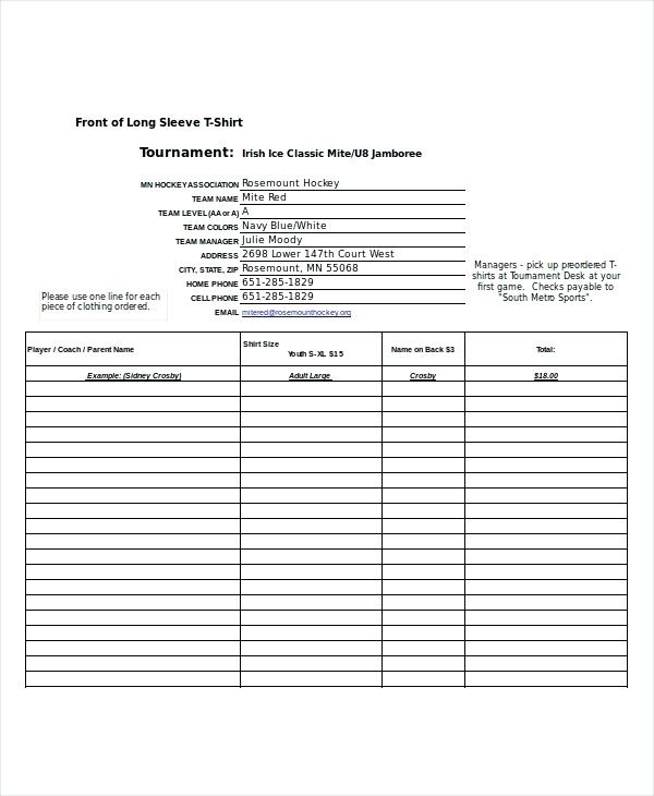 Excel Forms Templates T Shirt Order Form Template Excel 