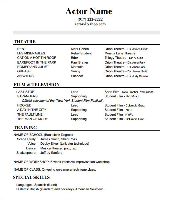 theatre resume format   Help.emberalert.co