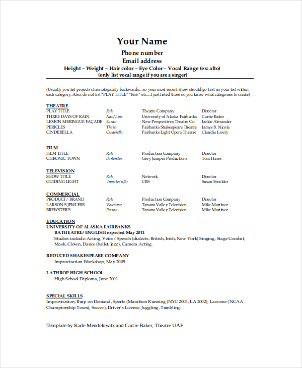 Theater Resume Theatre Resume Example On Resume Profile Examples 