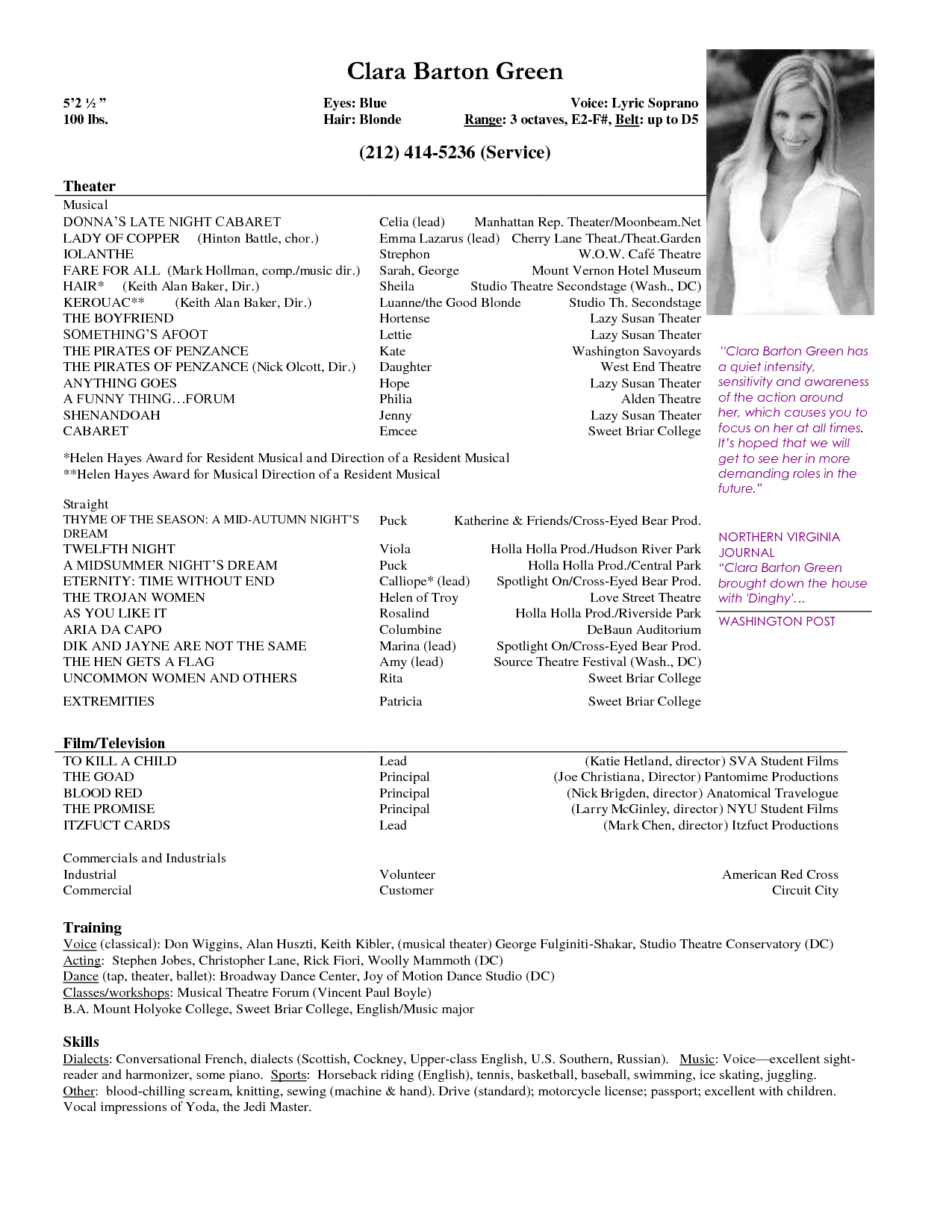 Theatre Resume Example Free Acting Resume Samples And Musical 