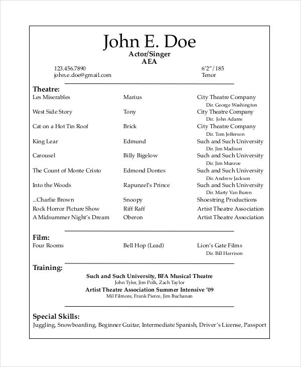 Theatre Resume Example – Best Resume Template