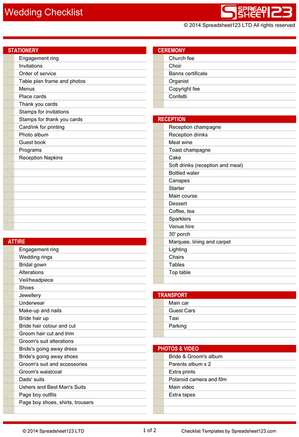 Wedding Checklist | Free Template for Excel