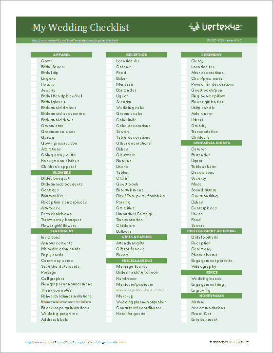 Wedding Planning Checklist for Excel
