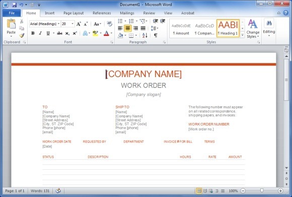 Work Orders | Free Work Order Form Template for Excel